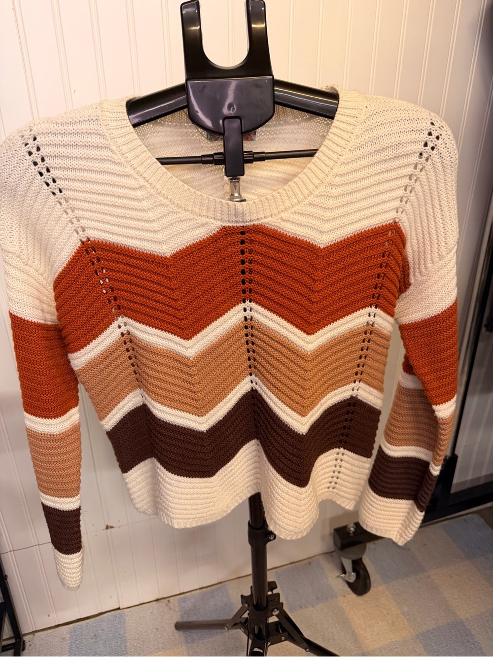 Classic Chevron Knit Sweater - Cream & Earth Tones
